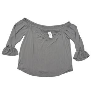 NEW Torrid Plus Size 3 Gray Blouse Boat Neck Long Sleeve Smcked Swing Top